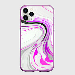 Чехол iPhone 11 Pro матовый Волнистые чёрно-фиолетовые линии на белом фоне, цвет: 3D-фиолетовый