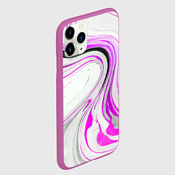 Чехол iPhone 11 Pro матовый Волнистые чёрно-фиолетовые линии на белом фоне, цвет: 3D-фиолетовый — фото 2