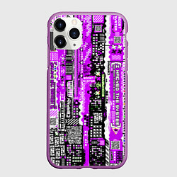 Чехол iPhone 11 Pro матовый Киберпанк паттерн фиолетовый, цвет: 3D-фиолетовый