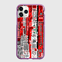 Чехол iPhone 11 Pro матовый Киберпанк паттерн красный, цвет: 3D-фиолетовый