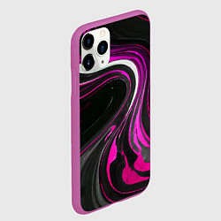 Чехол iPhone 11 Pro матовый Волнистые бело-розовые линии на чёрном фоне, цвет: 3D-фиолетовый — фото 2