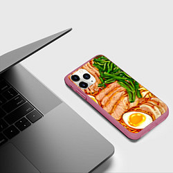 Чехол iPhone 11 Pro матовый Суп рамен, цвет: 3D-малиновый — фото 2