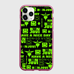 Чехол iPhone 11 Pro матовый Bon Jovi кислотный паттерн, цвет: 3D-малиновый