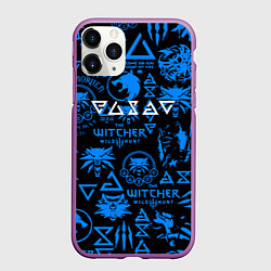 Чехол iPhone 11 Pro матовый The Witcher logo pattern, цвет: 3D-фиолетовый