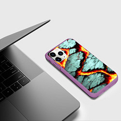 Чехол iPhone 11 Pro матовый Треснувший камень жёлтый, цвет: 3D-фиолетовый — фото 2