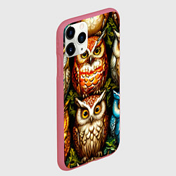 Чехол iPhone 11 Pro матовый Много сов, цвет: 3D-малиновый — фото 2
