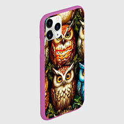 Чехол iPhone 11 Pro матовый Много сов, цвет: 3D-фиолетовый — фото 2