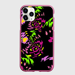 Чехол iPhone 11 Pro матовый Яркие абстрактные круги-зигзаги, цвет: 3D-малиновый
