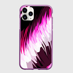 Чехол iPhone 11 Pro матовый Бело-розовые острые полосы на чёрном фоне, цвет: 3D-фиолетовый