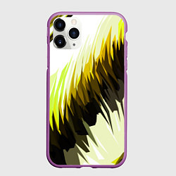 Чехол iPhone 11 Pro матовый Чёрно-жёлтые острые полосы на белом фоне, цвет: 3D-фиолетовый