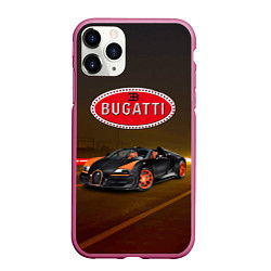 Чехол iPhone 11 Pro матовый Bugatti on the night route, цвет: 3D-малиновый