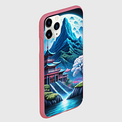 Чехол iPhone 11 Pro матовый Пейзаж Японии и горы, цвет: 3D-малиновый — фото 2