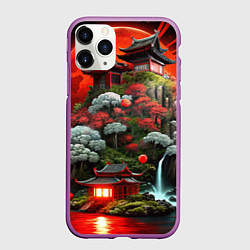 Чехол iPhone 11 Pro матовый Японская гора природа, цвет: 3D-фиолетовый