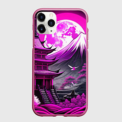 Чехол iPhone 11 Pro матовый Япония гора в фиолетовом свете, цвет: 3D-малиновый