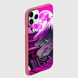 Чехол iPhone 11 Pro матовый Япония гора в фиолетовом свете, цвет: 3D-малиновый — фото 2
