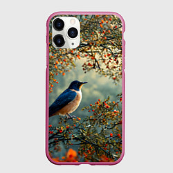 Чехол iPhone 11 Pro матовый Ласточка пейзаж, цвет: 3D-малиновый