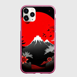 Чехол iPhone 11 Pro матовый Японская гора и красная луна, цвет: 3D-малиновый