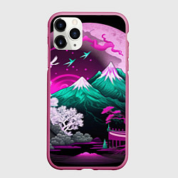 Чехол iPhone 11 Pro матовый Горы японии природа, цвет: 3D-малиновый