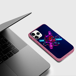Чехол iPhone 11 Pro матовый Демон они неоновый, цвет: 3D-малиновый — фото 2