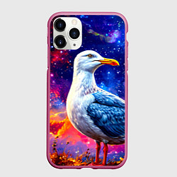 Чехол iPhone 11 Pro матовый Чайка и космос, цвет: 3D-малиновый