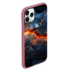 Чехол iPhone 11 Pro матовый Черная треснутая плита - текстура, цвет: 3D-малиновый — фото 2