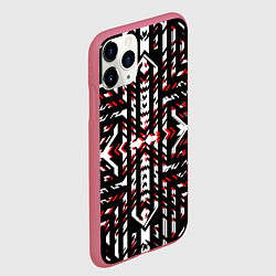 Чехол iPhone 11 Pro матовый Чёрно-красные диагональные полосы на белом фоне, цвет: 3D-малиновый — фото 2