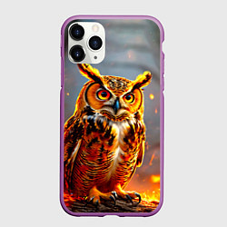 Чехол iPhone 11 Pro матовый Филин в огне, цвет: 3D-фиолетовый
