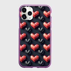 Чехол iPhone 11 Pro матовый Геометрические сердечки, цвет: 3D-фиолетовый