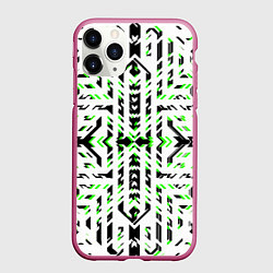 Чехол iPhone 11 Pro матовый Чёрно-зелёный диагональные полосы на белом фоне, цвет: 3D-малиновый