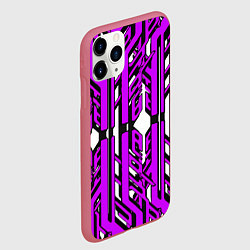 Чехол iPhone 11 Pro матовый Чёрно-фиолетовые техно полосы на белом фоне, цвет: 3D-малиновый — фото 2
