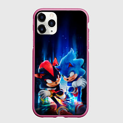 Чехол iPhone 11 Pro матовый Соник и Шэдоу бегут наперегонки, цвет: 3D-малиновый