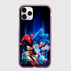 Чехол iPhone 11 Pro матовый Соник и Шэдоу бегут наперегонки, цвет: 3D-фиолетовый