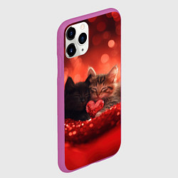 Чехол iPhone 11 Pro матовый Влюбленные котята с сердечком, цвет: 3D-фиолетовый — фото 2