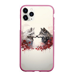 Чехол iPhone 11 Pro матовый Wolfs love, цвет: 3D-малиновый