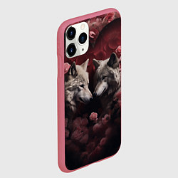 Чехол iPhone 11 Pro матовый Волк и волчица в сердце, цвет: 3D-малиновый — фото 2