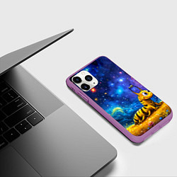 Чехол iPhone 11 Pro матовый Гусеничка в космосе, цвет: 3D-фиолетовый — фото 2