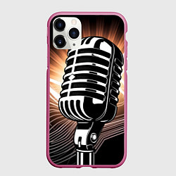 Чехол iPhone 11 Pro матовый Микрофон и звуковые волны, цвет: 3D-малиновый