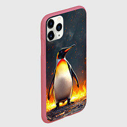 Чехол iPhone 11 Pro матовый Пингвин в огне, цвет: 3D-малиновый — фото 2