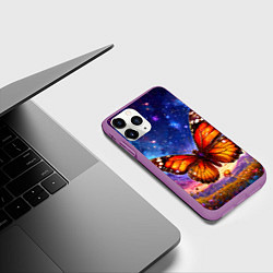 Чехол iPhone 11 Pro матовый Бабочка в космосе, цвет: 3D-фиолетовый — фото 2