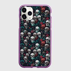 Чехол iPhone 11 Pro матовый Красные цветы и черепа, цвет: 3D-фиолетовый