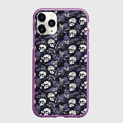 Чехол iPhone 11 Pro матовый Черепа и ветви пальмы, цвет: 3D-фиолетовый