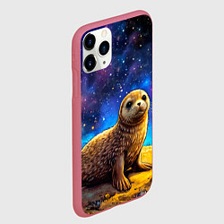 Чехол iPhone 11 Pro матовый Тюлень в космосе, цвет: 3D-малиновый — фото 2