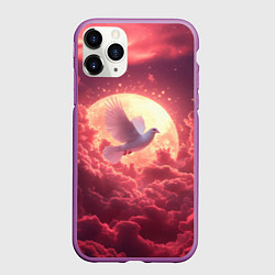 Чехол iPhone 11 Pro матовый Голубь на фоне луны, цвет: 3D-фиолетовый