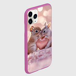 Чехол iPhone 11 Pro матовый Влюбленные белочки с сердечком, цвет: 3D-фиолетовый — фото 2