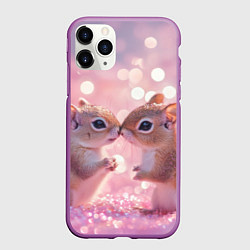 Чехол iPhone 11 Pro матовый Белочки целуются, цвет: 3D-фиолетовый