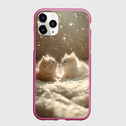 Чехол iPhone 11 Pro матовый Белые милые котята, цвет: 3D-малиновый