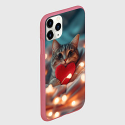 Чехол iPhone 11 Pro матовый Кошка с сердцем, цвет: 3D-малиновый — фото 2