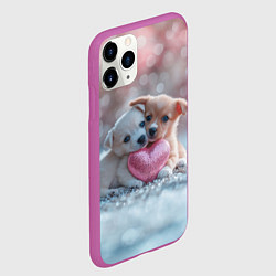 Чехол iPhone 11 Pro матовый Милые щенята с сердечком, цвет: 3D-фиолетовый — фото 2