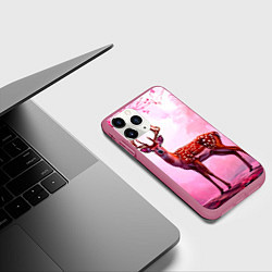 Чехол iPhone 11 Pro матовый Олень в розовом свете, цвет: 3D-малиновый — фото 2