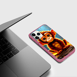 Чехол iPhone 11 Pro матовый Обезьянка в огне, цвет: 3D-малиновый — фото 2